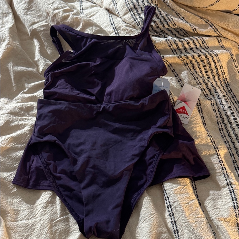 Lands End Dark Purple Two-Piece Swimsuit Size 6 New With Tags